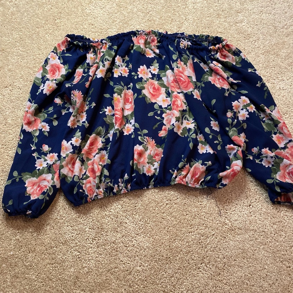 Blue Floral Off Shoulder Crop